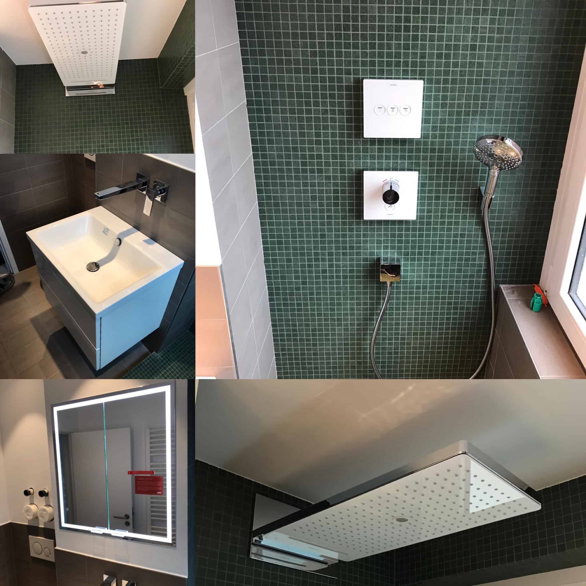 Kleines aber feines Duschbad im Nordend / Frankfurt. Durch das ersetzen der Badewanne, konnte ein großzügiger Duschbereich herstellt werden. In den bestehende Installationsschacht, konnte ein Spiegelschrank integriert werden und ein platzsparenden Waschplatz.